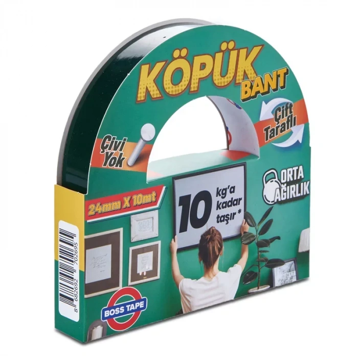 Boss Tape 2695 Çift Taraflı Köpük Bant 24mmx10m (orta Ağırlık 10kg)