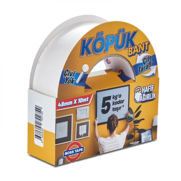 Boss Tape 2749 Çift Taraflı Köpük Bant 48mmx10m (hafif Ağırlık 5kg)