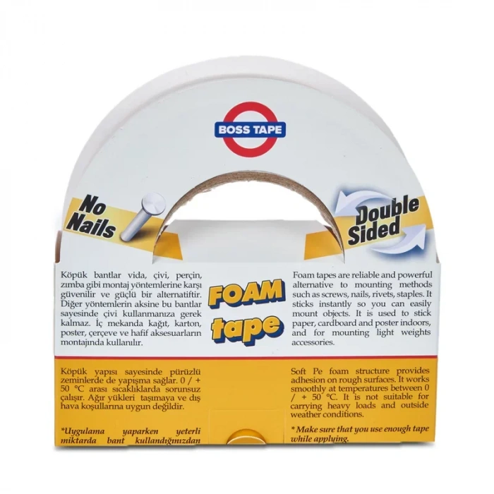 Boss Tape 2749 Çift Taraflı Köpük Bant 48mmx10m (hafif Ağırlık 5kg)