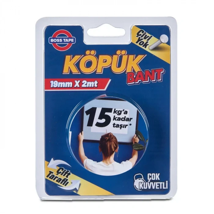 Boss Tape 2985 Çift Taraflı Köpük Bant 19mmx2m (çok Kuvvetli 15kg)
