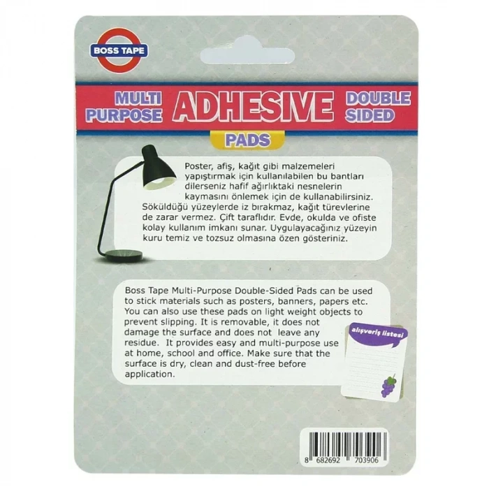 Boss Tape 3906 Çift Taraflı Sök Tak Montaj Bandı Ped 12mmx12mm 48li Blister