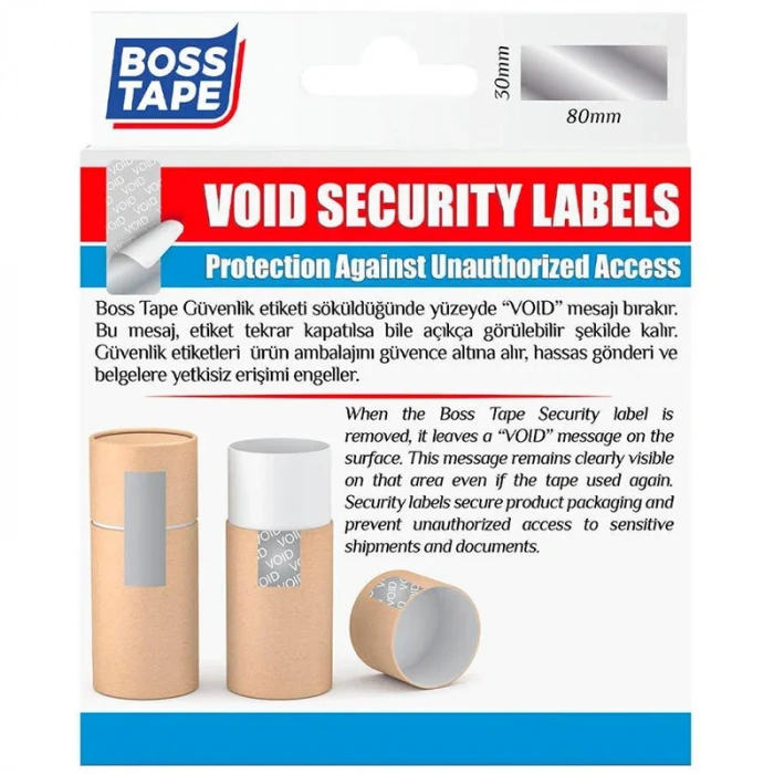 Boss Tape 6730 Void Dikdörtgen Güvenlik Etiketi 30x80mm 30lu