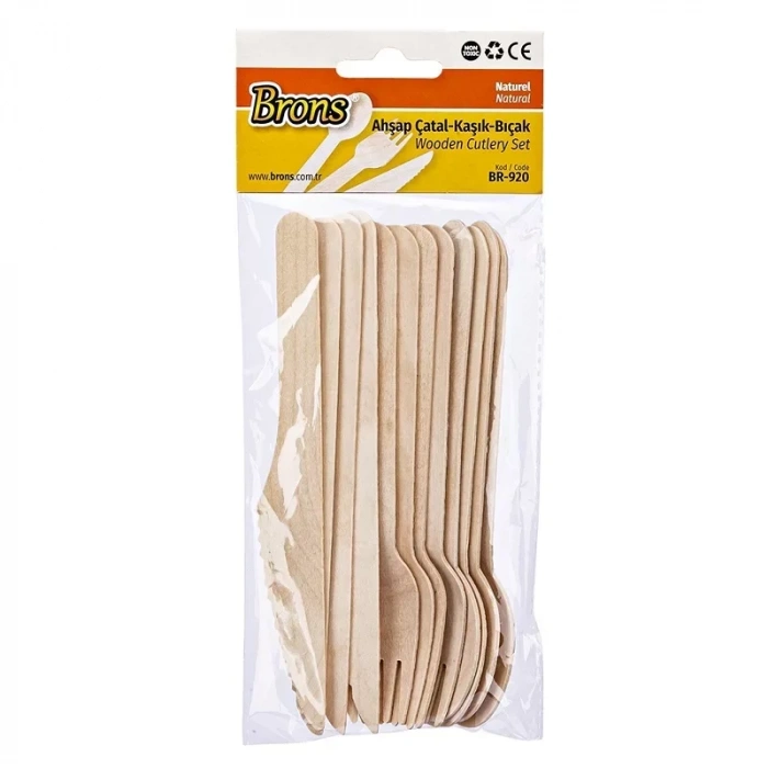 Brons Ahşap Çatal Kaşık Bıçak Seti Naturel Br-920