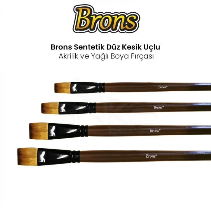 Brons Sentetik Düz Kesik Uçlu Akrilik Ve Yağlı Boya Fırçası