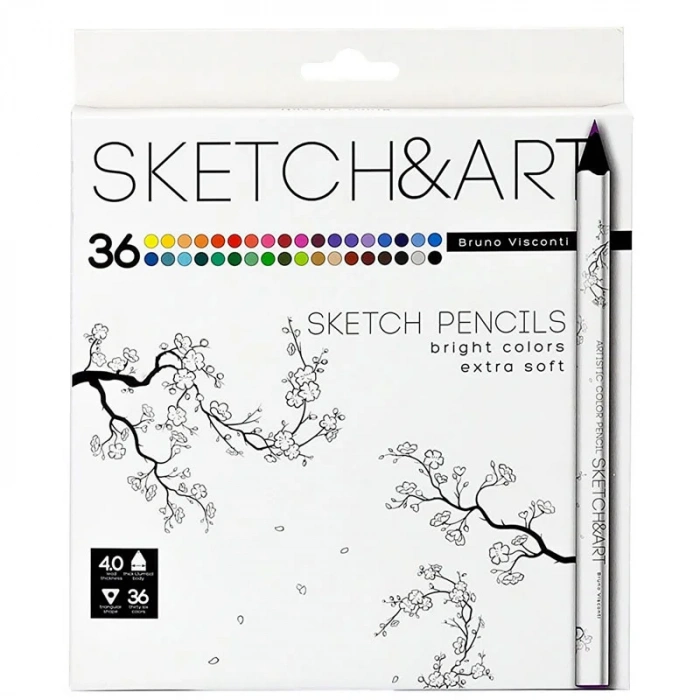 Bruno Visconti Sketch&art Profesyonel Kuru Boya Kalemi Kalın Gövde 4mm 36 Renk No:30-0116