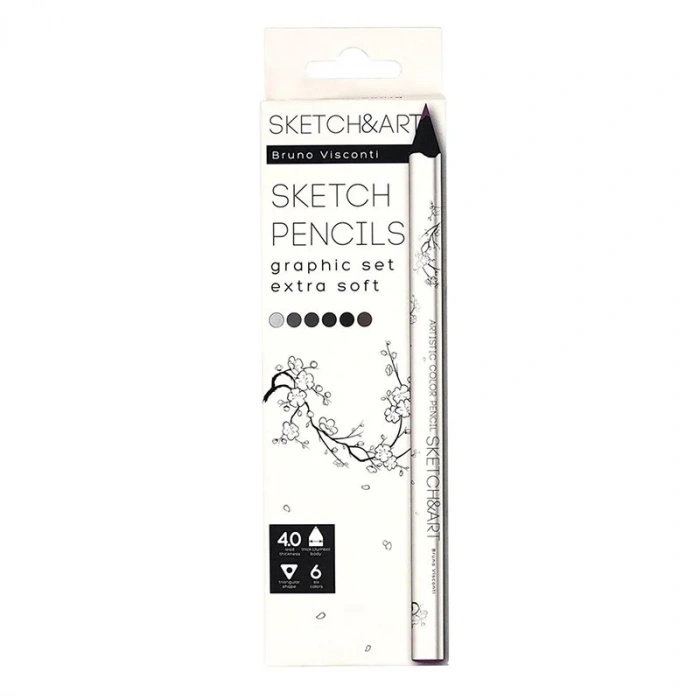 Bruno Visconti Sketch&art Profesyonel Kuru Boya Kalemi Kalın Gövde 4mm Gafik 6 Renk No:30-0118/05