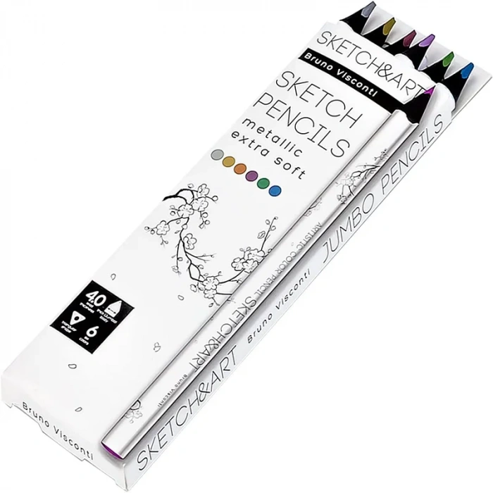 Bruno Visconti Sketch&art Profesyonel Kuru Boya Kalemi Kalın Gövde 4mm Metalik 6 Renk No:30-0118-01