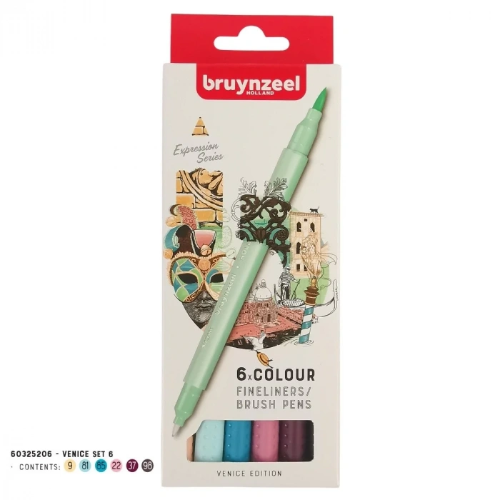 Bruynzeel Çift Taraflı Fırça Uçlu Kalem Seti 6lı - Venice