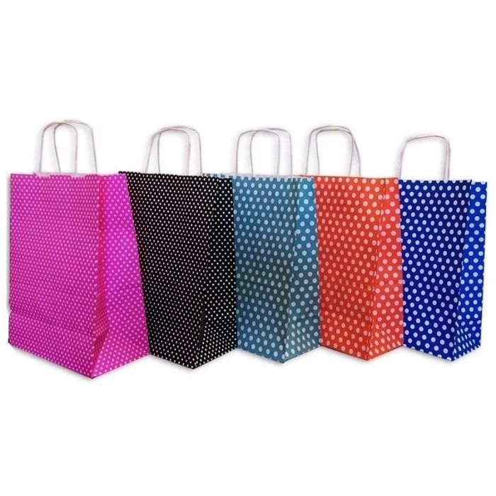 Büküm Saplı Kağıt Çanta Puantiyeli 25x30x12 cm ( 100 Adet )