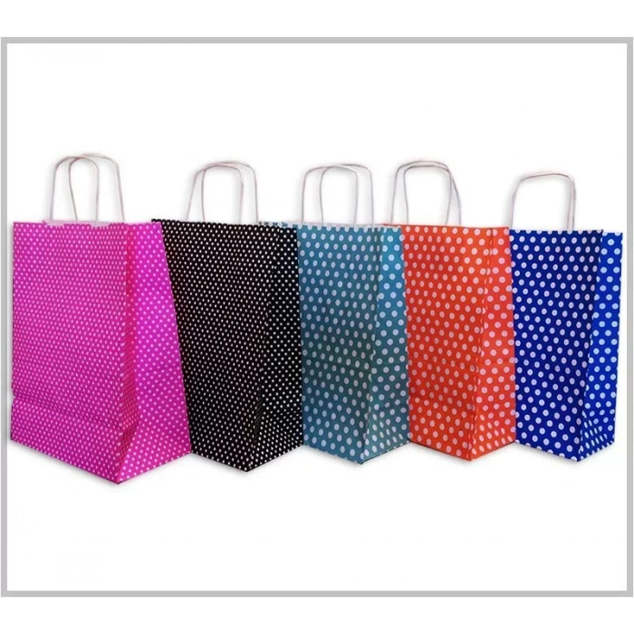 Büküm Saplı Kağıt Çanta (puantiyeli) (en:25,boy:31,dip:12 Cm) 25 Adet