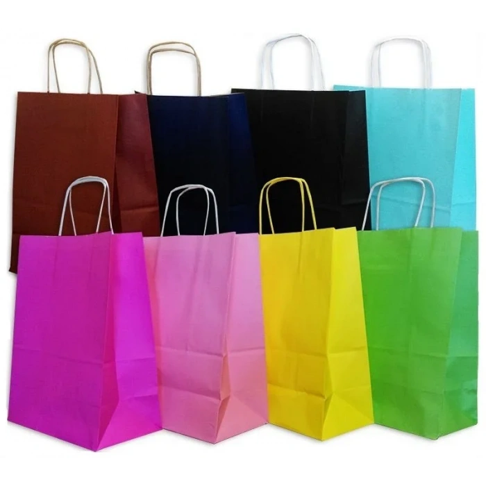 Büküm Saplı Kağıt Çanta Renkli 22x28x10 cm ( 100 Adet )
