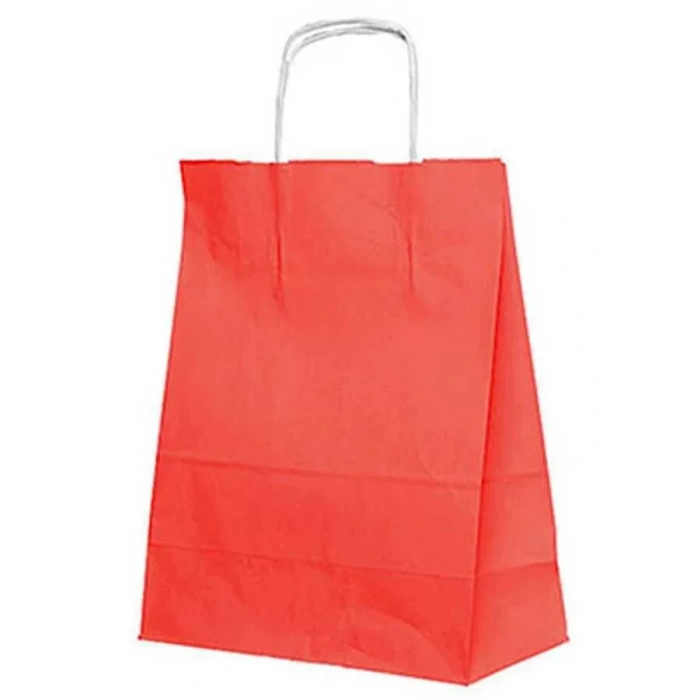Burgu Saplı Kırmızı Kağıt Çanta 32x12x41 Cm - 25 Adet