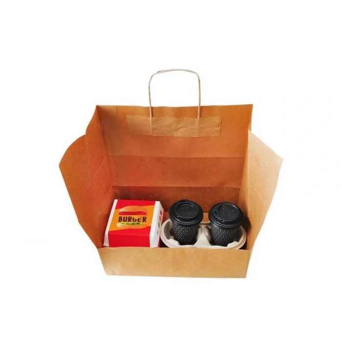 Burgu Saplı Kraft Kağıt Çanta 31x20x33 Cm - 25 Adet