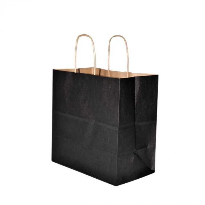 Burgu Saplı Siyah Kağıt Çanta 33x20x32 Cm - 25 Adet
