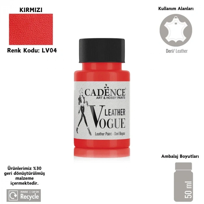 Cadence Leather Vogue Deri Boyasi 50ml LV-04 Kırmızı