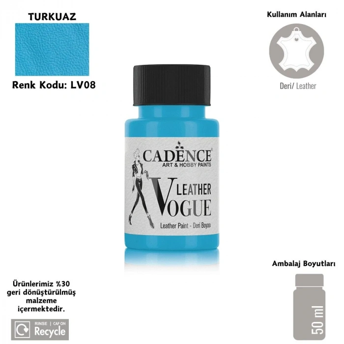 Cadence Leather Vogue Deri Boyasi 50ml LV-08 Açık Turkuaz