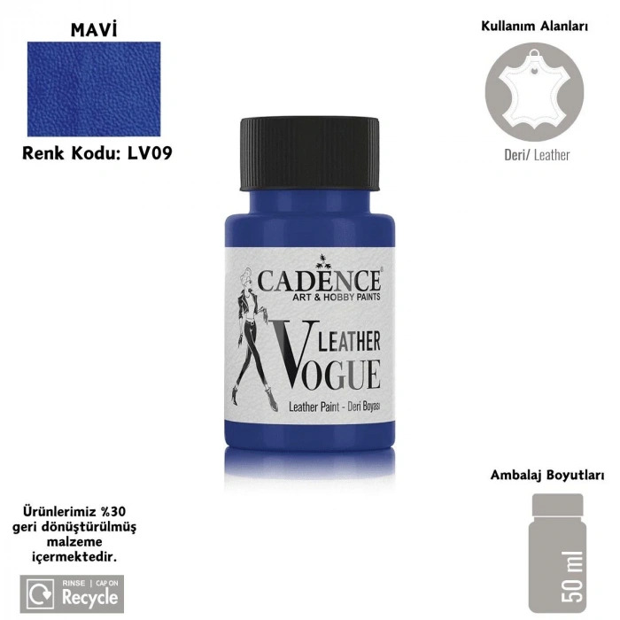 Cadence Leather Vogue Deri Boyasi 50ml LV-09 Mavi