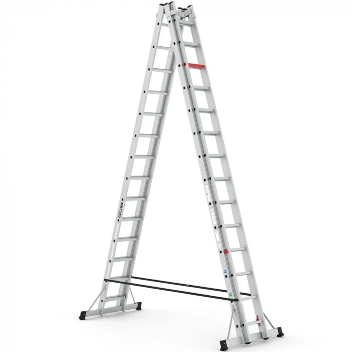 Çağsan A Tipi Çift Taraflı Sürgülü Alüminyum Merdiven 2x14 Basamaklı - TA004