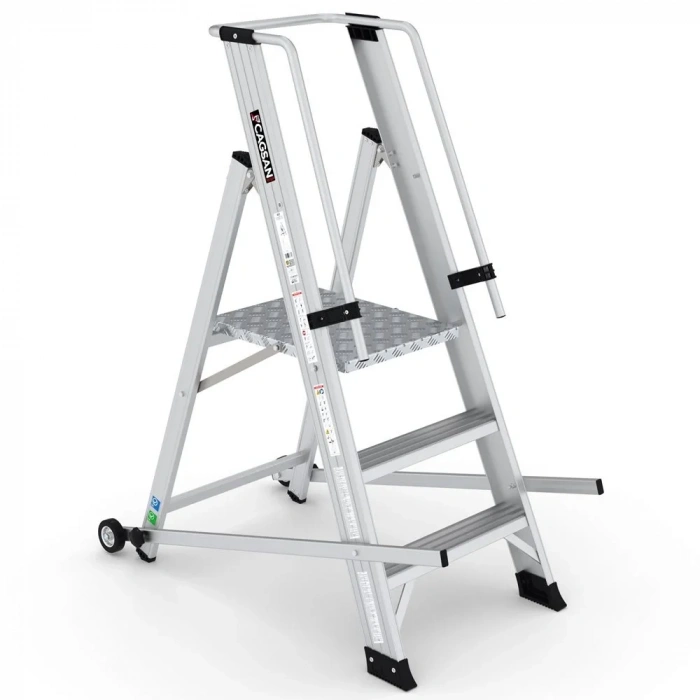 Çağsan Tekerlekli Profesyonel Alüminyum Katlanır Platformlu Merdiven 2+1 Basamaklı - VE2