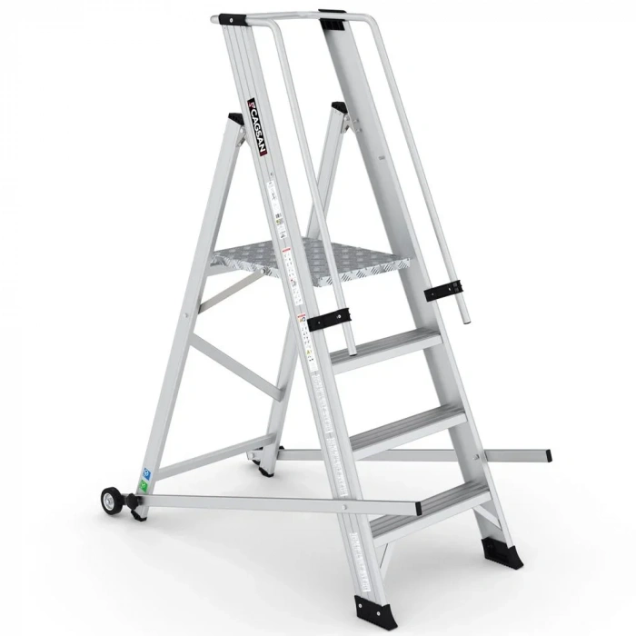 Çağsan Tekerlekli Profesyonel Alüminyum Katlanır Platformlu Merdiven 3+1 Basamaklı - VE3