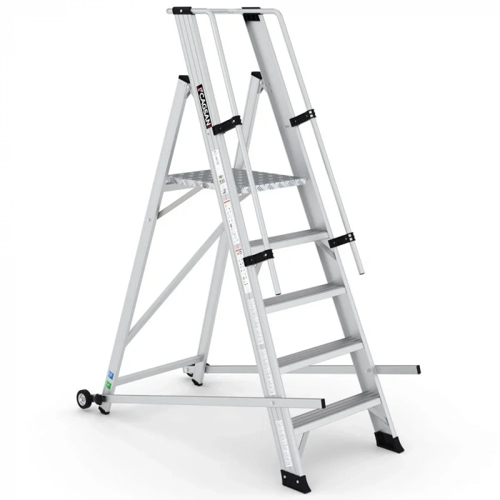Çağsan Tekerlekli Profesyonel Alüminyum Katlanır Platformlu Merdiven 4+1 Basamaklı - VE4