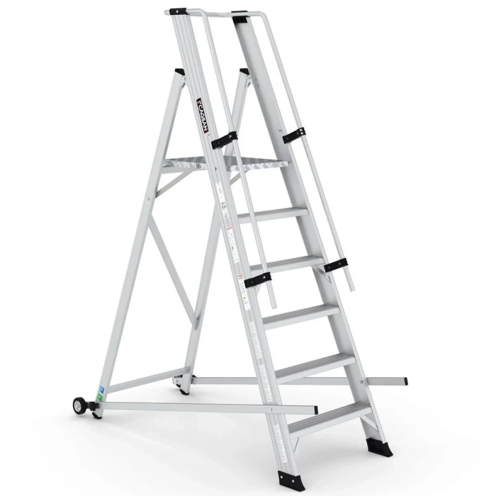 Çağsan Tekerlekli Profesyonel Alüminyum Katlanır Platformlu Merdiven 6+1 Basamaklı - VE6