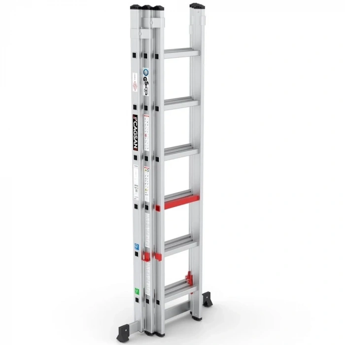 Çağsan Üç Parçalı Sürgülü Alüminyum Merdiven 3x6 Basamaklı - TS6060