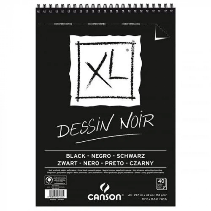 Canson Dessin Noir Siyah Eskiz Defter A3 150gr 40yp Spiralli