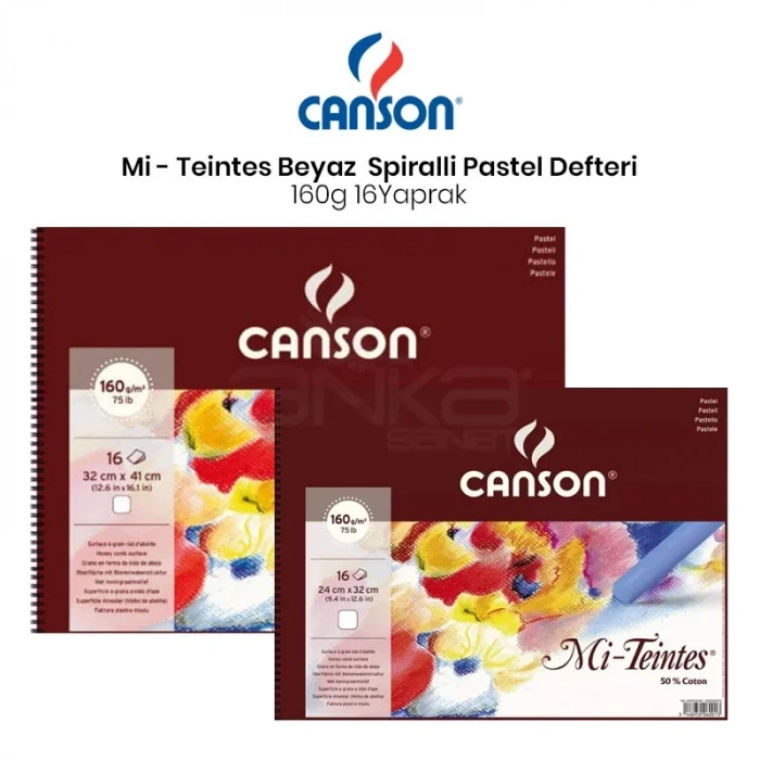 Canson Mi-teintes Beyaz Pastel Defteri Spiralli 16 Yaprak 160g