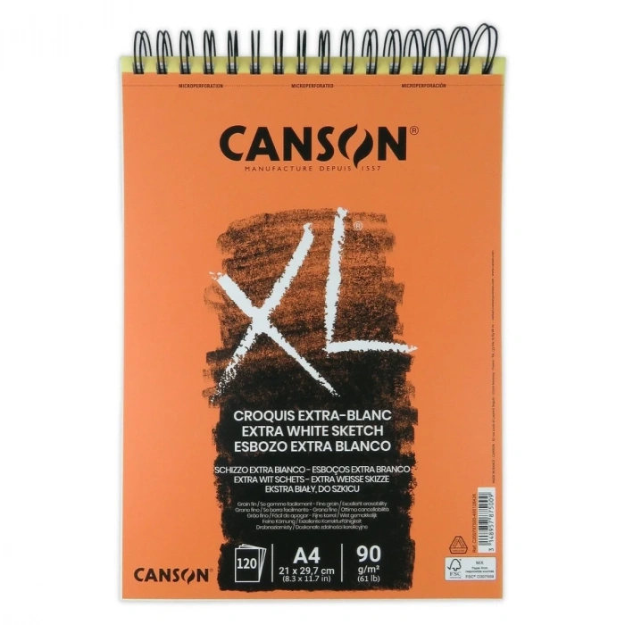 Canson XL Eskiz Defter Croquis A4 90gr 120yp Üstten Spiralli