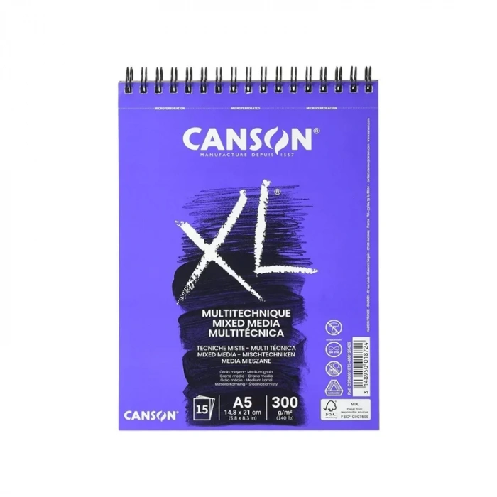 Canson Xl Mix Media Spiralli Çizim Bloğu A5 15 Yaprak 300gr (200001872)