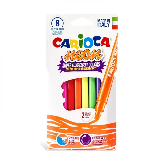 Carioca 42785 Neon Süper Yıkanabilir Keçeli Kalem 8 Renk