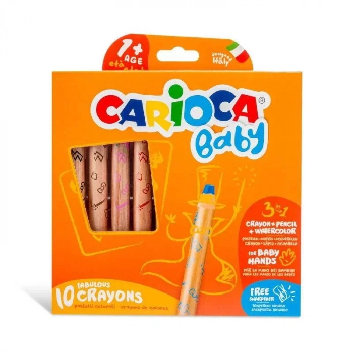 Carioca 42818 Baby Jumbo 3in1 Ahşap Kuru Boya 10 Renk