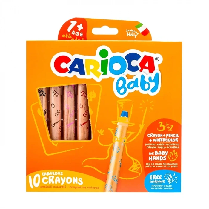 Carioca 42818 Baby Jumbo 3in1 Ahşap Kuru Boya 10 Renk