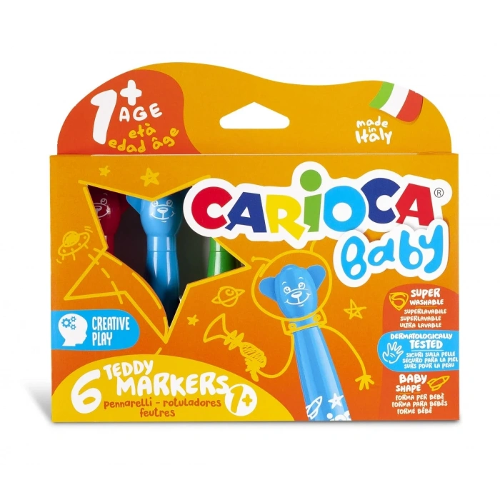 Carioca Baby Teddy Jumbo Yıkanabilir Keçeli Boya Kalemi 6 Renk 1+ Yaş