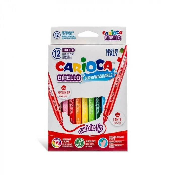 Carioca Birello Jumbo+Standart Çift Uçlu Yıkanabilir Keçeli Boya 12 Renk
