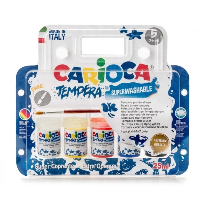 Carioca Ko033 Tempera Sulu Boya Süper Yıkanabilir Fırçalı 5x2ml 5 Renk