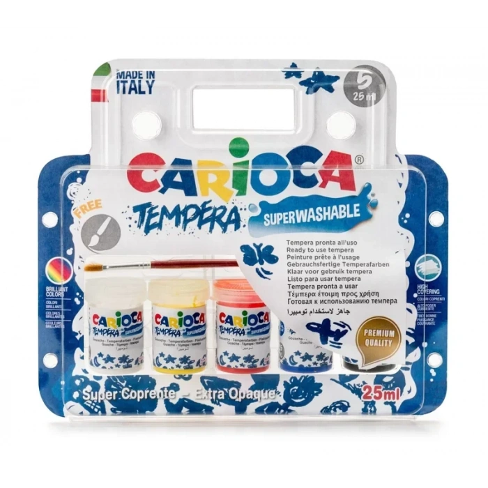 Carioca Ko033 Tempera Sulu Boya Süper Yıkanabilir Fırçalı 5x2ml 5 Renk