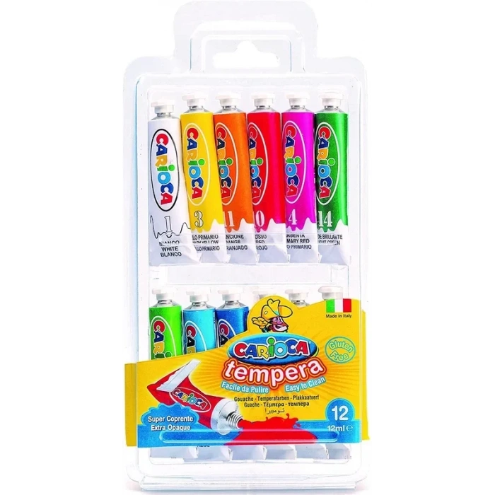 CARİOCA KO116 TEMPERA TÜP GUAJ BOYA SÜPER YIKANABİLİR 12 RENK 12X12ml