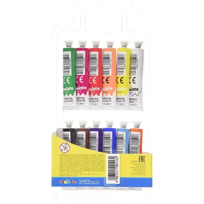 Carioca Ko116 Tempera Tüp Guaj Boya Süper Yıkanabilir 12 Renk 12x12ml