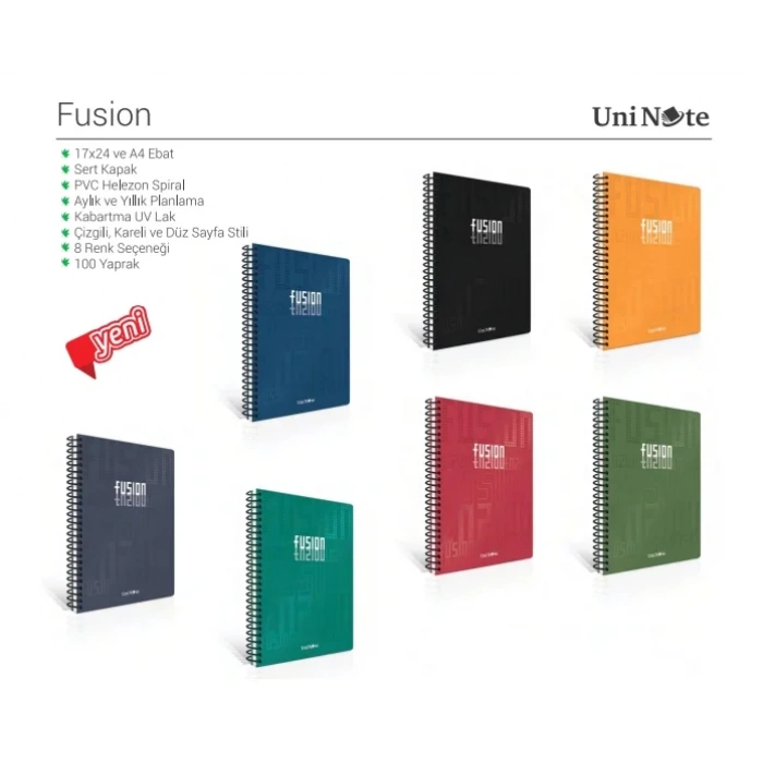 Çınar Fusion Spiralli Sert Kapak Defter 17x24 Kareli 100 Yaprak (55135)