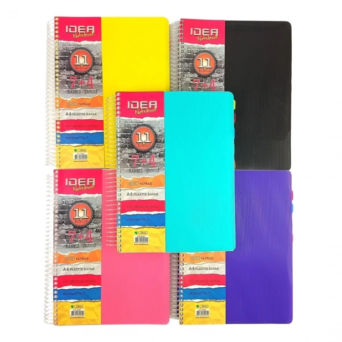 Çınar PP Kapak Spiralli Okul Defteri Idea 7+4 Separatörlü A4 330yp (7 Kareli ve 4 Çizgili)