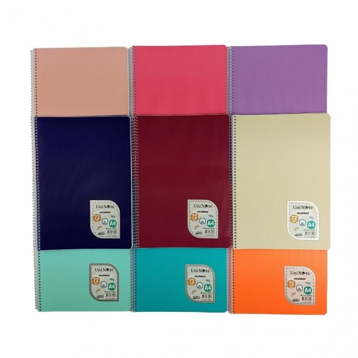 Çınar Uni Note PP Kapak Spiralli Okul Defteri Colormaxi A4 72yp Düz