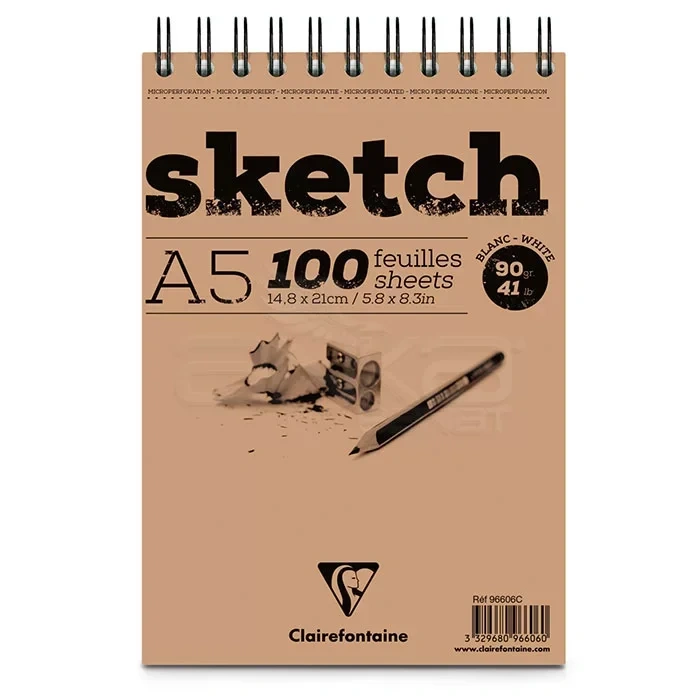 Clairefontaine Esquisse Blanc Sketch Blok 90g Kısa Kenarı Spiralli A5 100 Yaprak