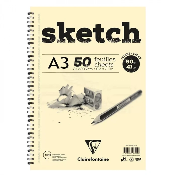 Clairefontaine Esquisse Ivory Sketch Blok 90g Uzun Kenarı Spiralli