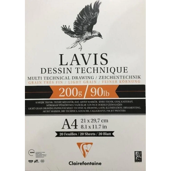 Clairefontaine Multiteknik Lavis Yapışkanlı Çizim Defteri A4 200gr 20 Sayfa