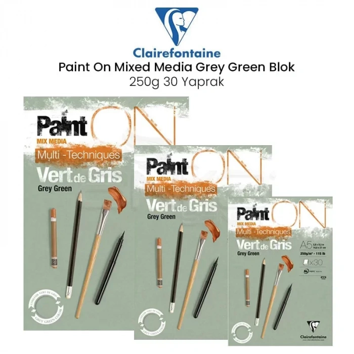 Clairefontaine Paint On Mixed Media Grey Green Blok 250g 30 Yaprak