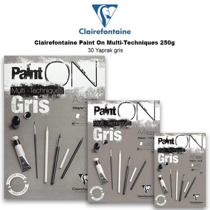 Clairefontaine Paint On Multi-techniques 250g 30 Yaprak Gris