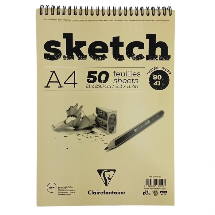 Clairefontaine Spiralli Sketch Eskiz Çizim Defteri A4 90gr 50yp