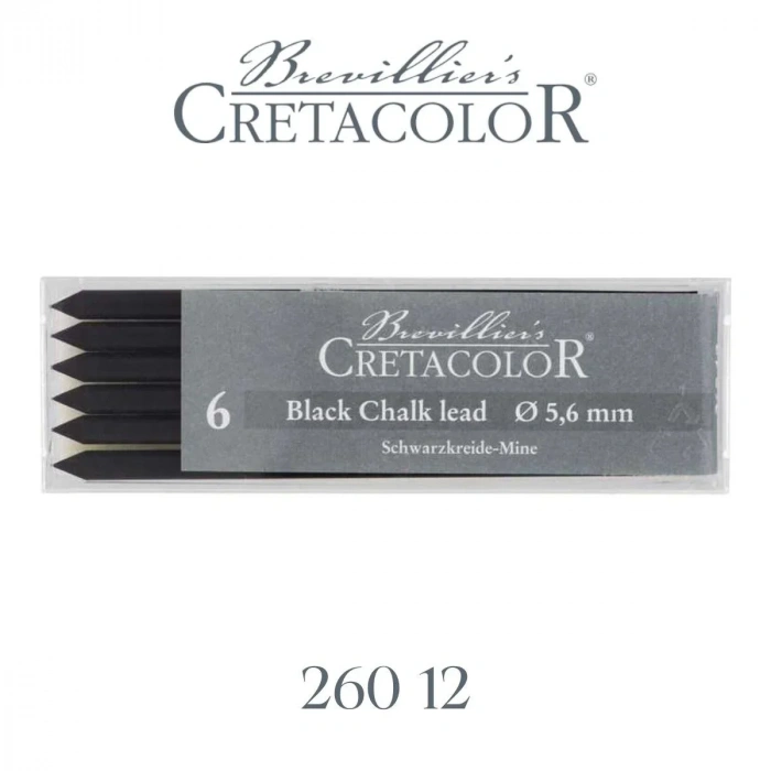 Cretacolor Portmin Kalem Ucu 5.6mm 6lı Black Pastel Medium Siyah Tebeşir 26012